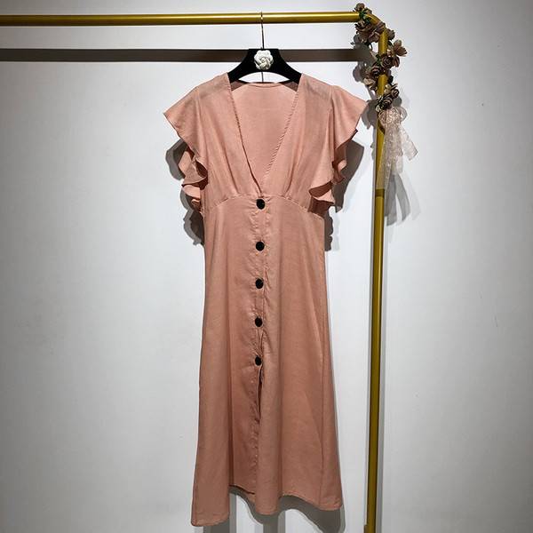 Rochie cu decolteu în V adânc și mâneci scurte lotus