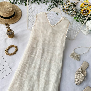 Rochie modernă de damă cu decolteu în V în alb