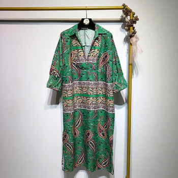 Rochie lunga si lata cu maneci 3/4 si model colorat