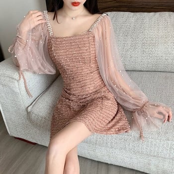 Rochie scurtă de damă elegantă în două culori - roz și alb