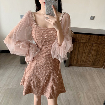 Rochie scurtă de damă elegantă în două culori - roz și alb