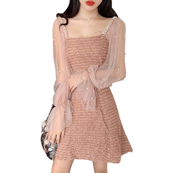 Rochie scurtă de damă elegantă în două culori - roz și alb