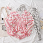 Cămașă modernă de damă cu mâneci lungi și decolteu în V - două culori