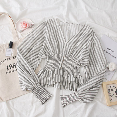 Cămașă modernă de damă cu mâneci lungi și decolteu în V - două culori