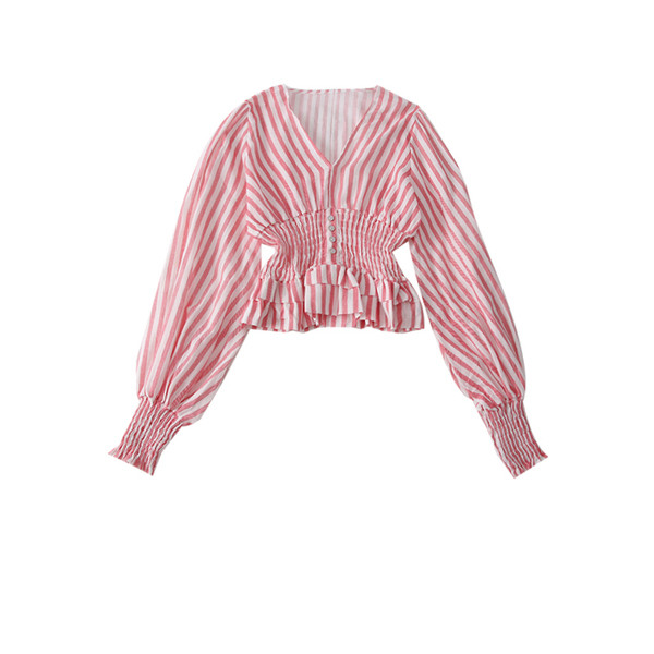 Cămașă modernă de damă cu mâneci lungi și decolteu în V - două culori