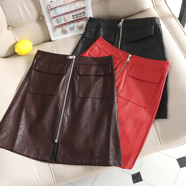 Fusta de dama eleganta din piele ecologica cu fermoar in mai multe culori