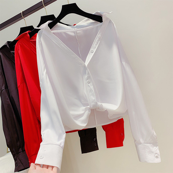 Cămașă de damă cu mâneci lungi și guler în mai multe culori