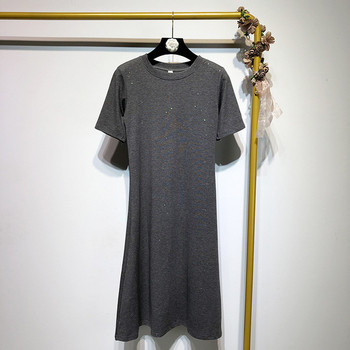 Rochie lunga cu decolteu oval si maneci scurte in negru si gri