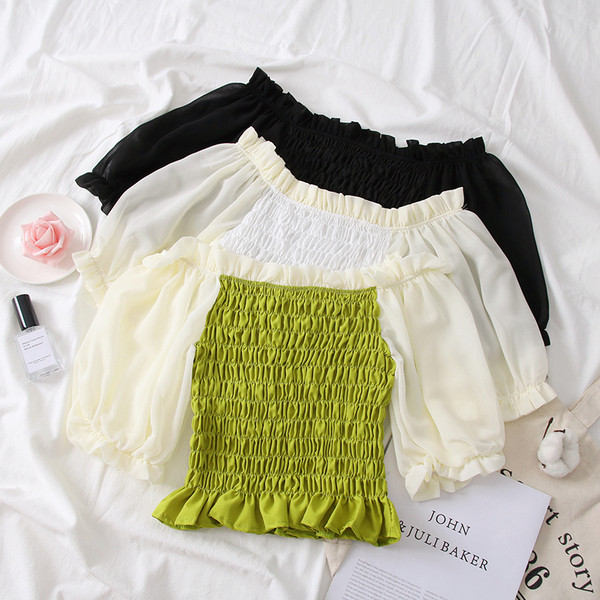 Cămașă elegantă de damă cu umerii goi și mâneci 3/4 - mai multe culori