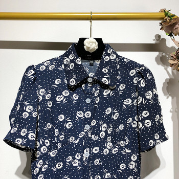 Rochie larga de dama in albastru cu model floral