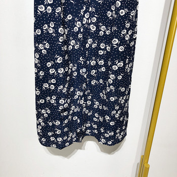 Rochie larga de dama in albastru cu model floral