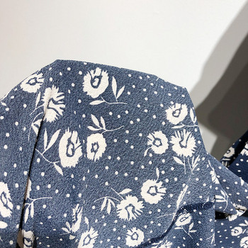 Rochie larga de dama in albastru cu model floral