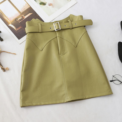 Fusta de dama eleganta cu talie inalta si curea in trei culori