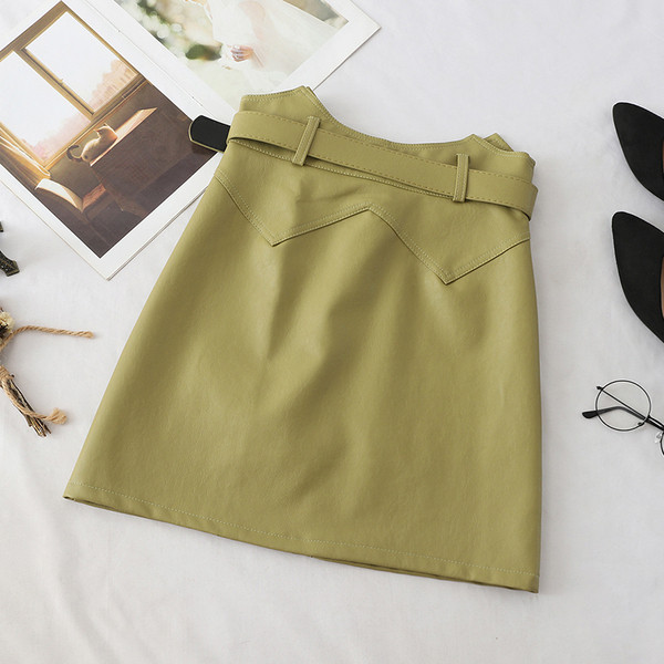 Fusta de dama eleganta cu talie inalta si curea in trei culori