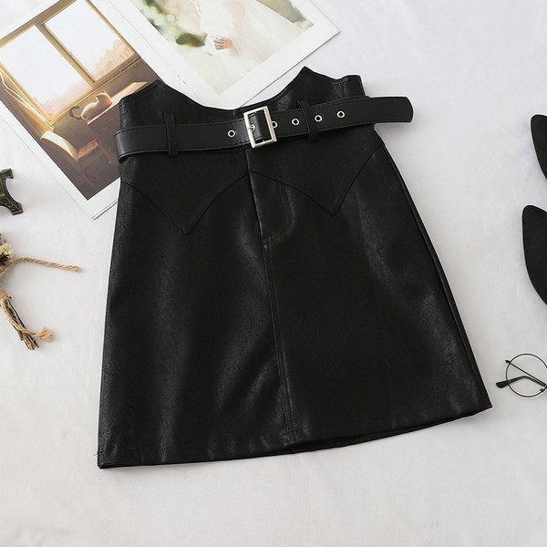 Fusta de dama eleganta cu talie inalta si curea in trei culori