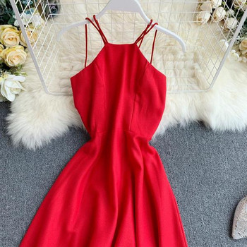 Rochie moderna de dama lunga cu bretele in alb si rosu