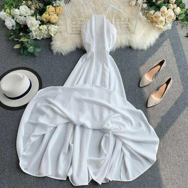 Rochie moderna de dama lunga cu bretele in alb si rosu