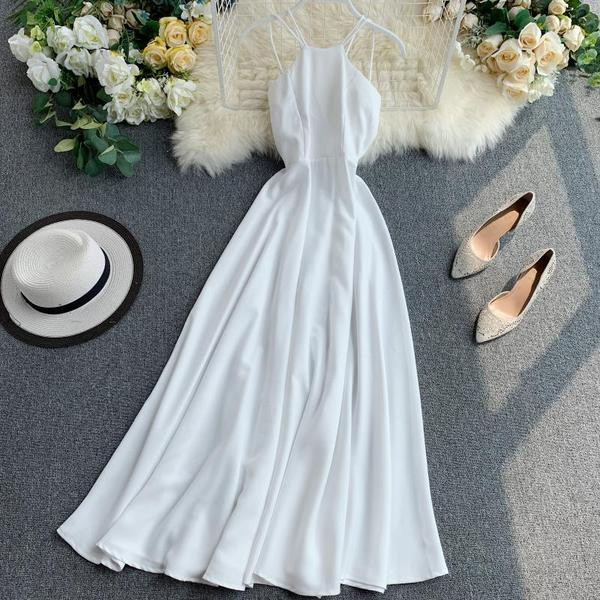 Rochie moderna de dama lunga cu bretele in alb si rosu