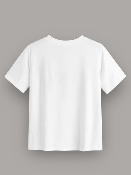 Tricou casual dama cu aplicatie colorata in alb