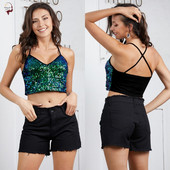 Maieu modern de damă cu paiete și bretele subțiri