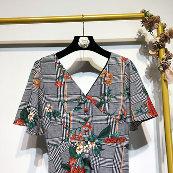 Rochie de dama in carouri cu maneci scurte