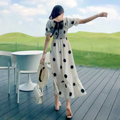 Rochie actuală de damă lungă cu buline în alb și negru