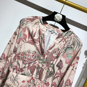 Rochie lunga de dama cu maneci lungi si model floral