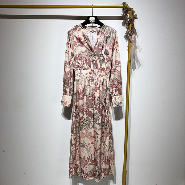 Rochie lunga de dama cu maneci lungi si model floral