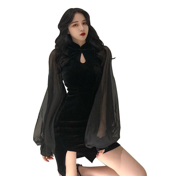 Rochie moderna de dama neagra cu maneci largi