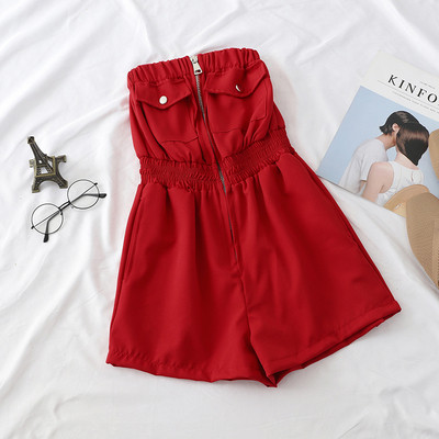 Többféle színben cipzáras, modern női jumpsuit pánt nélkül