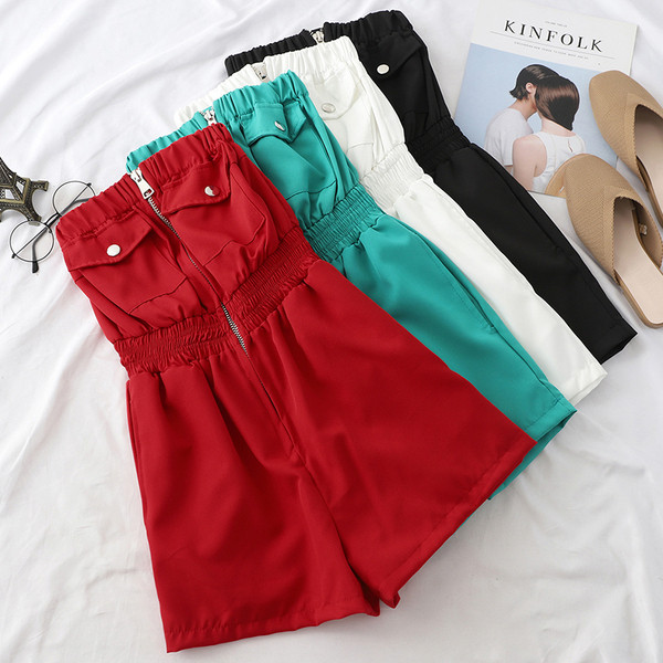 Többféle színben cipzáras, modern női jumpsuit pánt nélkül