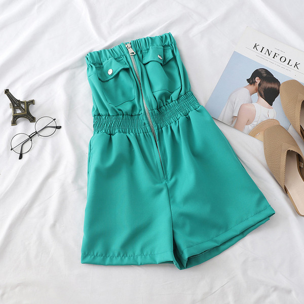 Többféle színben cipzáras, modern női jumpsuit pánt nélkül