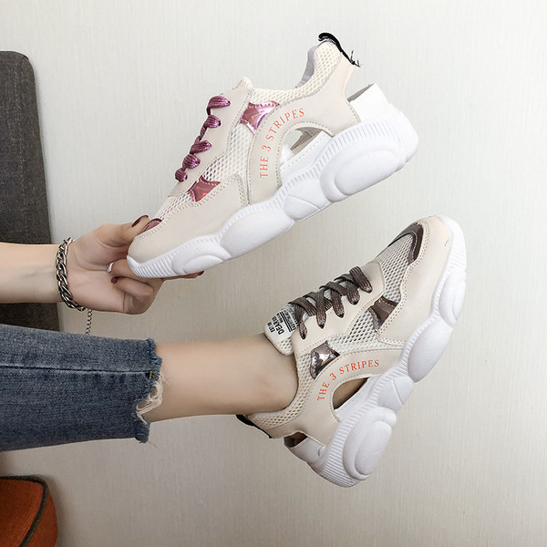 Nyári női tornacipő hálóval, rózsaszín és barna színben