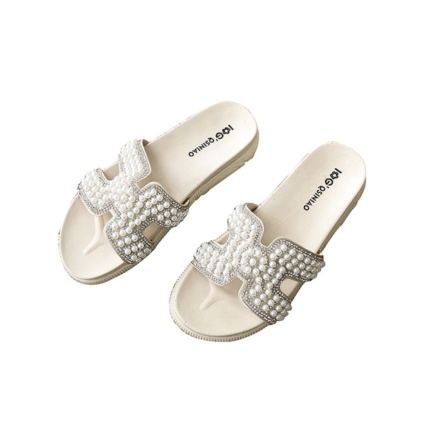 Modern női csehek bézs és sárga gyöngyökkel - két modell