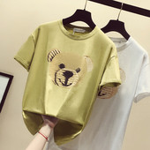 Női alkalmi póló széles modell fehér és zöld rátéttel