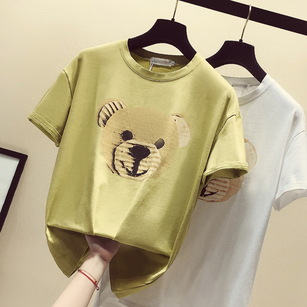 Női alkalmi póló széles modell fehér és zöld rátéttel