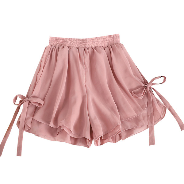 Alkalmi rövidnadrág fehér, fekete és rózsaszín szalagokkal