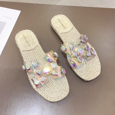 Modern női papucs díszkövekkel két színben lapos talppal