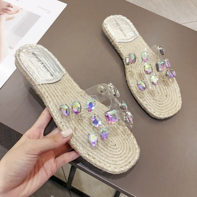 Modern női papucs díszkövekkel két színben lapos talppal