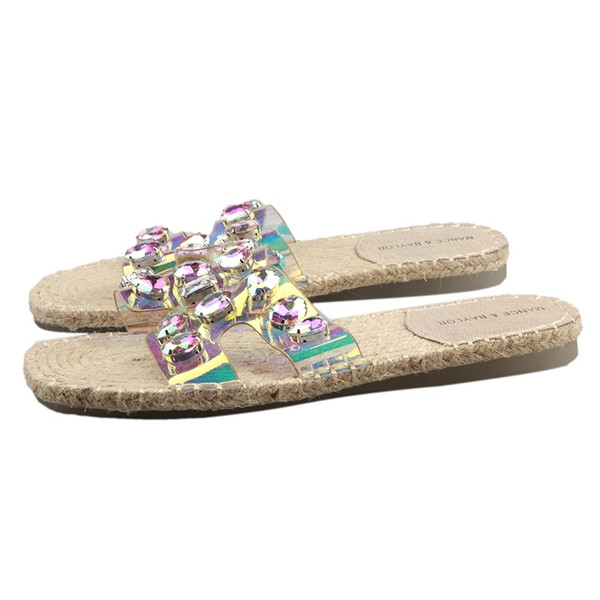 Modern női papucs díszkövekkel két színben lapos talppal