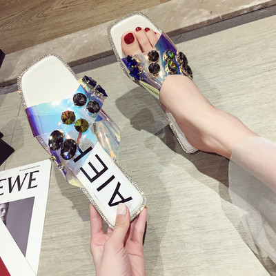 Модерни дамски чехли с декоративни камъни в два цвята