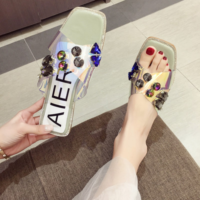 Modern női papucs díszkövekkel, két színben