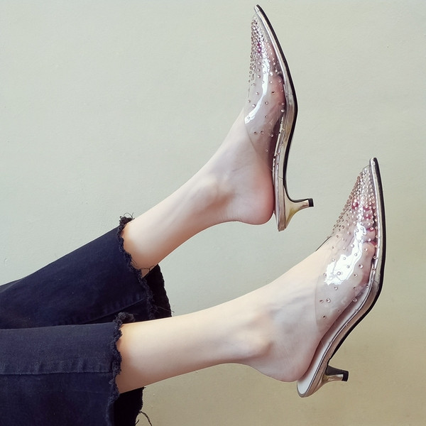 Modern női átlátszó cipő - hegyes modell két színben