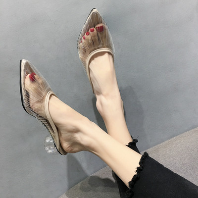Модерни дамски прозрачни обувки с висок ток - заострен модел