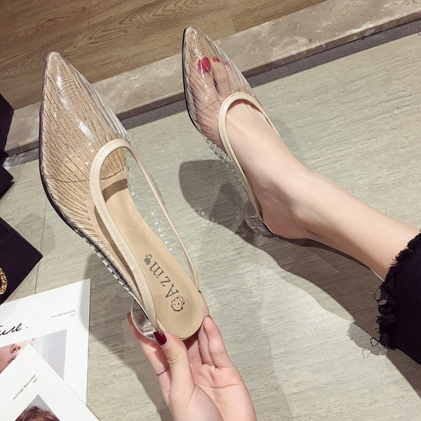 Modern női átlátszó magassarkú cipő - hegyes modell