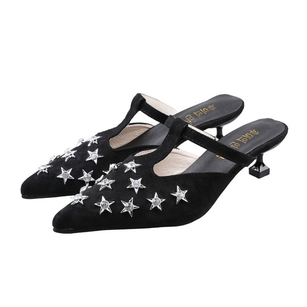 Női magas sarkú cipő fekete és sárga színben, fűzőlyukkal - hegyes modell