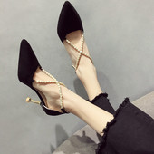 Pantofi de dama eleganti cu toc in mai multe culori cu perle decorative