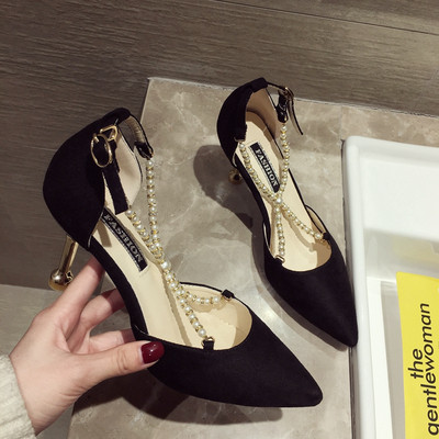 Pantofi de dama eleganti cu toc in mai multe culori cu perle decorative