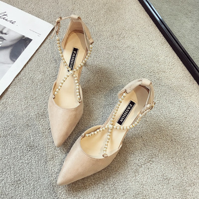 Pantofi de dama eleganti cu toc in mai multe culori cu perle decorative