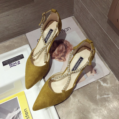 Pantofi de dama eleganti cu toc in mai multe culori cu perle decorative